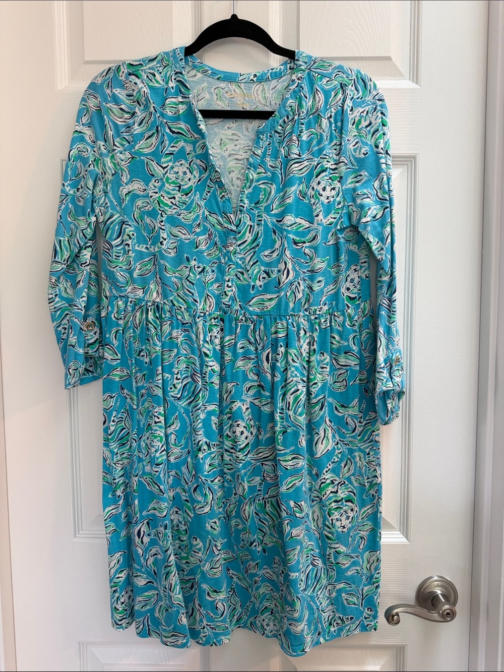 Lilly Pulitzer Turquoise Floral-Print Long Sleeve Dress